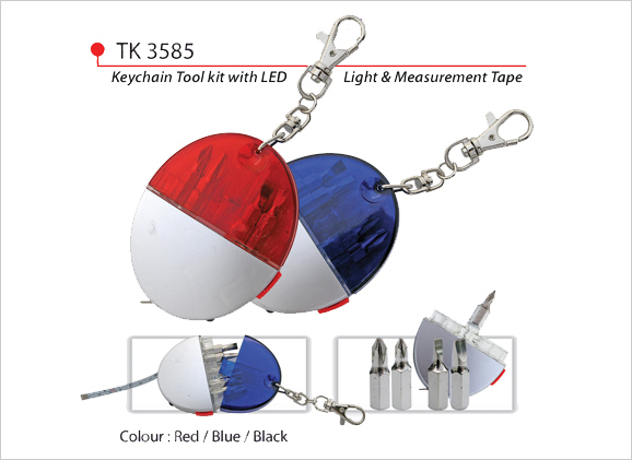 Keychain Tool Kit with LED Light & Measurement Tape