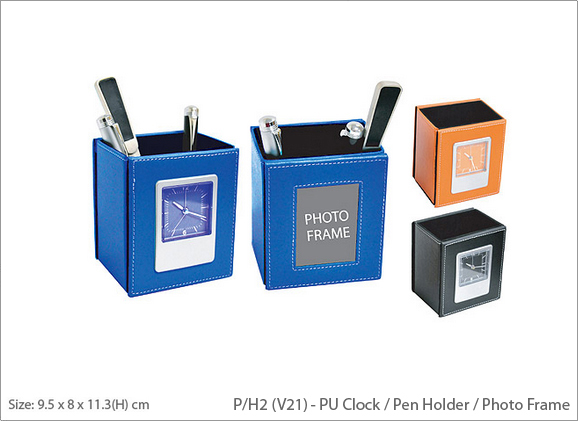 PU Pen Holder with Clock & Photo Frame PH2 P H2 